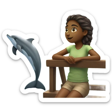 girl is watching dolphins from sailboat sticker