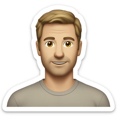 A head and shoulders shot of a 37 year old Caucasian man, with short brown hair, with none facial hair,   with brown eyes wearing a t-shirt. sticker