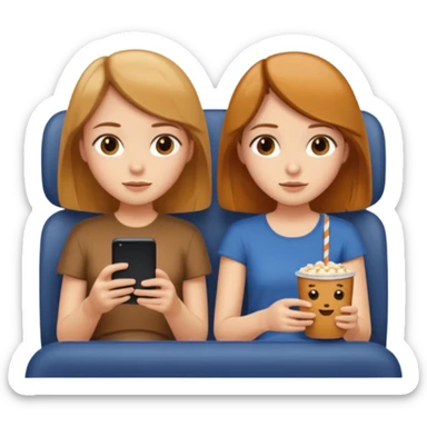Two girls one caramel coloured hair but short shoulder length hair and one the same colour hair but longhair  they are watching a movie sticker