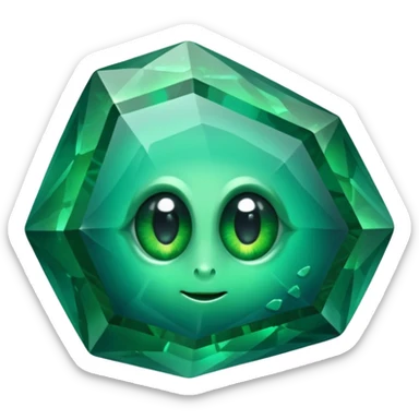 very sharp green gem mineral looking like reefs, very shiny with two eyes sticker