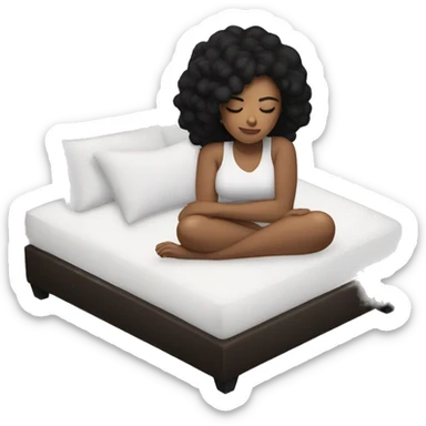 Sleeping woman with light brown skin and black hair laying on white pillow in large bed with black covers cozy sticker
