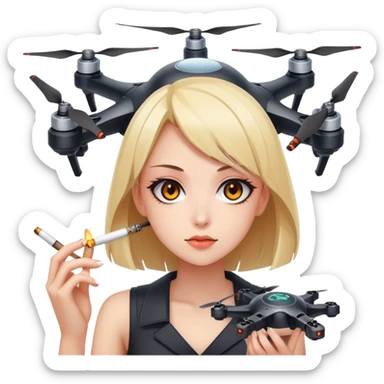 evil drone quadrocopter smoking a cigarette attractive anime girl sticker