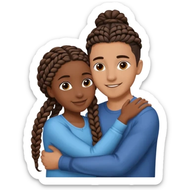 dark skin, black girl with black and brown braids, hugging her middle eastern boyfriend with brown hair and medium to light skin sticker