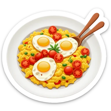 Stir Fried Tomato and Scrambled Eggs homestyle dish, simplified emoji style with bold outlines and bright colors, cartoon style Xi Hong Shi Chao Ji Dan sticker