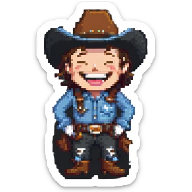 A laughing cowboy in the style of Red Dead Redemption 2 sticker