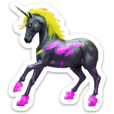 .Zombie_ Vaporwave black holographic oilslick zombie unicorn yellow caution tape graffiti Pegasus with  prosthetic leg  sticker