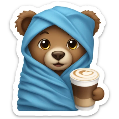 A cute Little Bear in a blue blanket with Latte macchiato  sticker