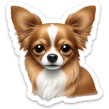 brownish red long hair chihuahua with a black snout and white patches sticker