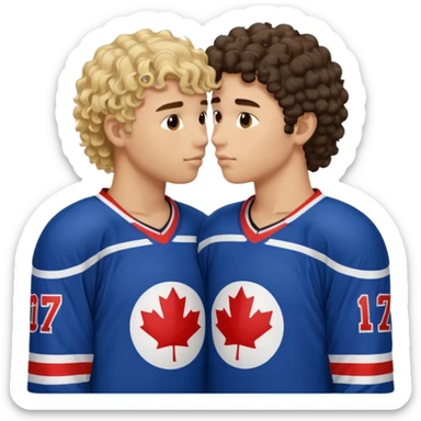 Straight Dark hair boy hockey player kissing curly hair blonde hockey player boy sticker