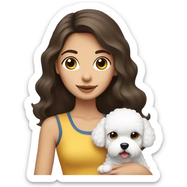 Brunette girl holding either bichon sticker