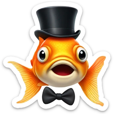 goldfish with a top hat wearing a mustache sticker