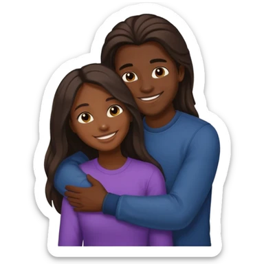 dark skin girlfriend hugs light skin boyfriend with long hair  sticker