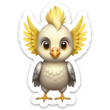 adorable-[cockatiel]-realistic-full-body-perched-emoji,-wings-tucked-neatly,-head-tilted-dramatically,-sleek-[yellow and grey]-feathers,-simplified-yet-realistic-focused-features,-highly-detailed,-glowing-with-an-almost-sarcastic-glow sticker