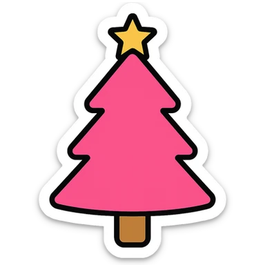 Add a yellow star on top of the pink Christmas tree, modern and simple icon style, no background. sticker