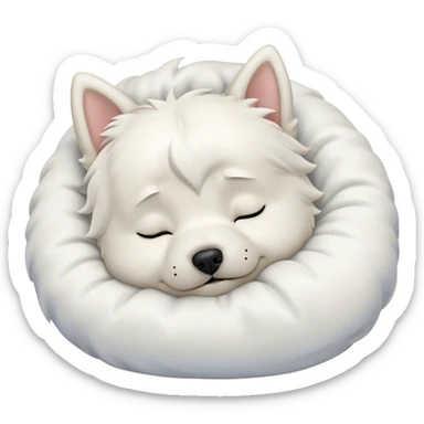 Meme-Worthy Cute Sleeping West Highland White Terrier Portrait Emoji, Head resting peacefully with a contented smile, showcasing a delightfully compact build and a luxuriously soft white coat, eyes shut in a serene nap, Simplified yet hilariously adorable features, highly detailed, glowing with a soft, drowsy light, high shine, relaxed and utterly lovable, stylized with an air of playful laziness, bright and heartwarming, soft glowing outline, capturing the essence of a comically sleepy companion, so meme-worthy it feels like it could instantly become the next viral sensation of adorable slumber! sticker