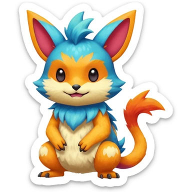 Colorful cute furry anthropomorphic painted Fakémon-Pokémon-creature sticker