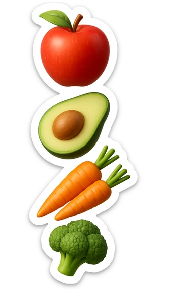 emoji stile iphone in 3d di cibo sano che fluttua in aria vericalmente, iperrealistico 4k sticker