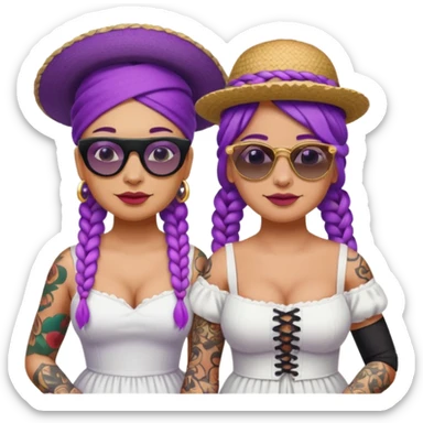 tattoed glassess fat venice gondolier with iconic hat woman purple braided hair sticker