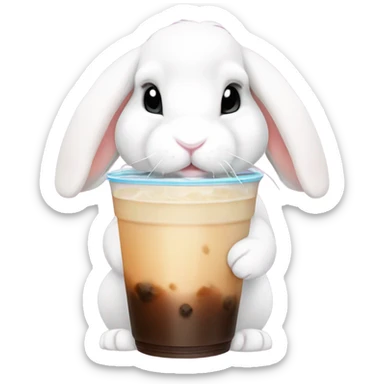 White mini lop rabbit drinking boba tea sticker