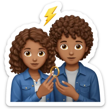 a 15 year old girl with brown curly hair but she has lightnings in it with a brown haired boy who gave her a promise ring sticker