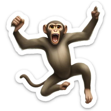 Aggressive wild macaque jumping on a liana sticker