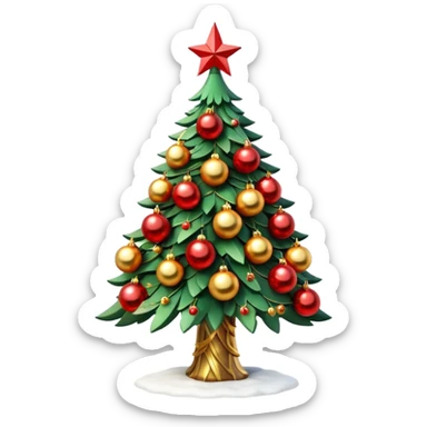 3D emoji of a majestic Moscow
New Year tree. Thick green branches heavily decorated with large gold and red glass balls, traditional Russian patterns, and sparkling warm tinsel. A bright glowing red Soviet-style star is on top.
Light dusting of snow on the branches.
 sticker