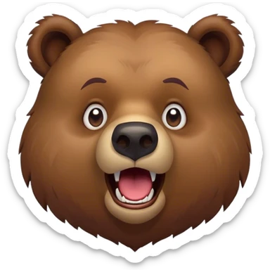 Cinematic Comical Grizzly Bear Portrait Emoji, Head tilted dramatically with an exaggeratedly amused expression, featuring a striking, rugged deep brown fur with bold fur texture, wide, expressive eyes filled with playful disbelief, Simplified yet hilariously expressive features, highly detailed, glowing with a slightly sassy glow, high shine, dramatic yet playful, stylized with an air of cheeky wilderness mischief, bright and endearing, soft glowing outline, capturing the essence of a spirited and over-the-top grizzly, so meme-worthy it feels like it could roar its way into internet fame instantly! sticker