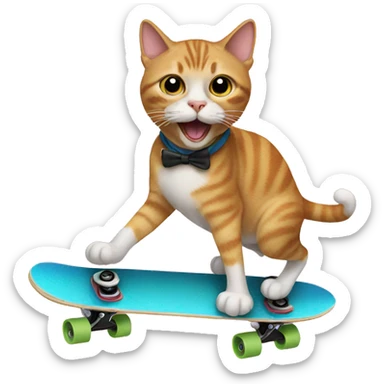 cat with a mustache riding a skateboard  sticker