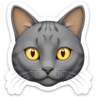 A gray cat with yellow eyes named max he is very cute and has a white spot on his neck sticker