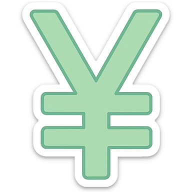 Change the color of the 3D yuan sign emoji to a 2D light green flat style inspired by apple emojis, no text, just the symbol, clean and simple design. sticker
