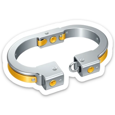 Minimalistic metallic handcuffs emoji, reflective metal, simple flat vector design, futuristic style sticker