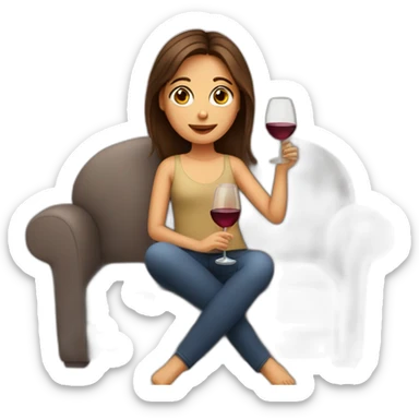 Girl with middle part and brown hair and brown eyes drinking wine sitting on a sofa sticker