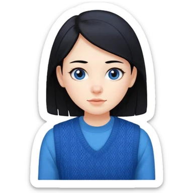 make a girl hair short black and wear bunny skin pale ok and wear Sweater vests blue and make little bit a younger sticker