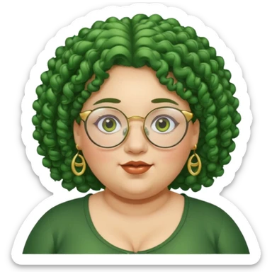  glassess and green curly haired fat girl earrings sticker
