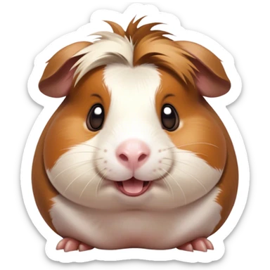 Cinematic Comical Brown and White Banded Guinea Pig Portrait Emoji, Head tilted dramatically with an exaggeratedly amused expression, featuring a striking fur with bold brown and white banding, wide, expressive dark eyes filled with playful disbelief, Simplified yet hilariously expressive features, highly detailed, glowing with a slightly sassy glow, high shine, dramatic yet playful, stylized with an air of cheeky mischief, bright and endearing, soft glowing outline, capturing the essence of a spirited and over-the-top guinea pig, so meme-worthy it feels like it could side-eye its way into internet fame instantly! sticker
