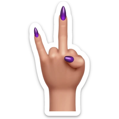 Delicate female Hand flipping the middle finger with purple stiletto nails sticker