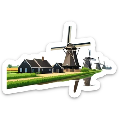 cinematic-realistic-kinderdijk-windmills-landmark-emoji,-showcasing-traditional-dutch-windmills-aligned-along-a-tranquil-canal,-with-lush-green-fields in a picture frame sticker