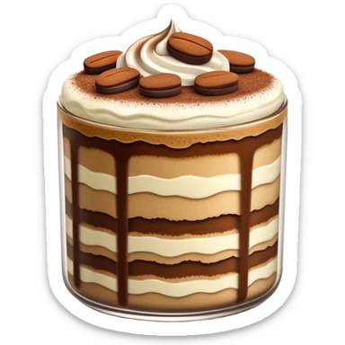 Cinematic Realistic Tiramisu Dessert Emoji, featuring layers of coffee‚Äêsoaked ladyfingers and mascarpone cream dusted with cocoa rendered with delicate textures and warm, inviting lighting. sticker