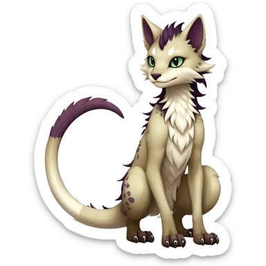 Kawaii dark edgy fantasy ethereal feline-vernid-sergal-fursona animal creature with a tufted tail full body with intricate markings  sticker