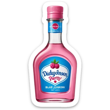 bottle of oil blue top pink outside with logo that says Diddy Party oil Johnson and Johnson  brand with a smiling berry on top sticker