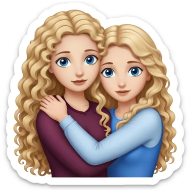 beautiful woman with long curly blonde hair and blue eyes, hugging beautiful woman with long straight brown hair and brown eyes sticker