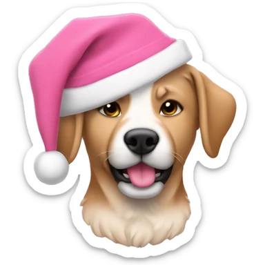 Stafford with pink sweater and pink christmas hat sticker