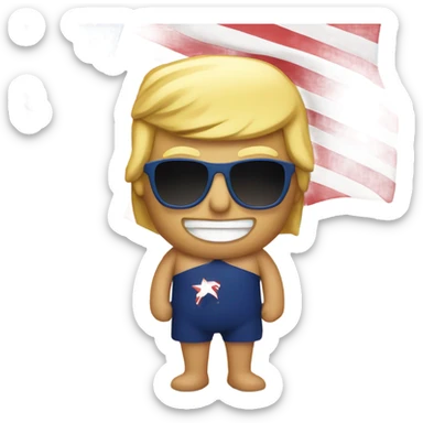 Donald trump on a beach in an American flag swim suite  sticker