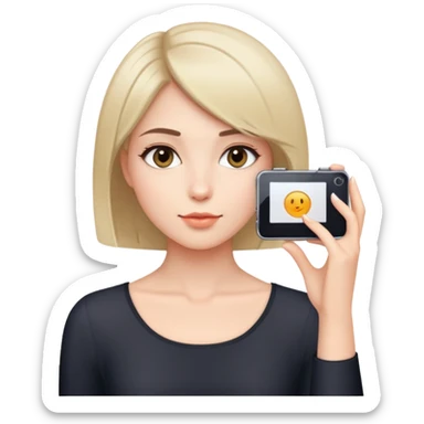 beautiful young lady with short straight hair taking a photo, upper body view sticker