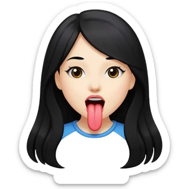 Niña con pelo negro largo sacando la lengua y posando  sticker