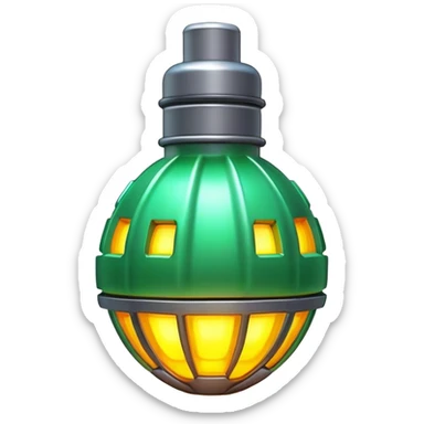 Clash of Clans aesthetic: Cinematic Playful 3D Isometric Plasma Grenade Emoji, rendered in a 3D vector-style similar to standard emojis with minimal shading and bold, simplified shapes. A compact, distinct form with signature details, softly glowing with a futuristic sci-fi warfare charm. Simplified yet unmistakably iconic, highly detailed and consistent, glowing with a soft radiance and high shine. Stylized with a touch of high-tech brilliance and a soft glowing outline, capturing the essence of a beloved gaming relic with a friendly, playful manner! sticker