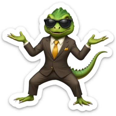 capitalist iguana banker godfather with black sunglasses breakdance scaring sticker