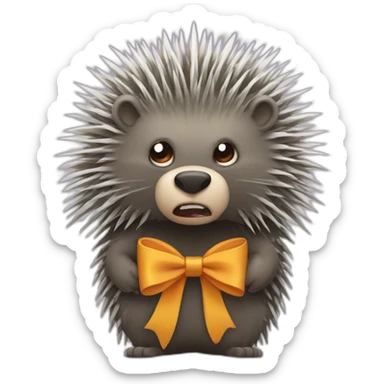 Angry porcupine with a bow sticker