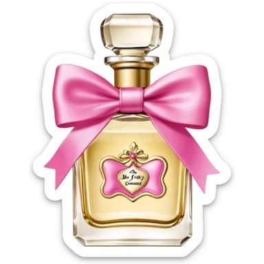 Realistic ultra detailed Juicy Couture brand, Viva La Juicy
Eau De Parfum, translucent gold bottle, pink bow sticker