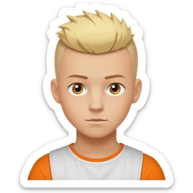 Blonde Buzzcut And Mohawk. Amber Eye. Orange Tshirt. White Sleeve. Teenage Boy sticker